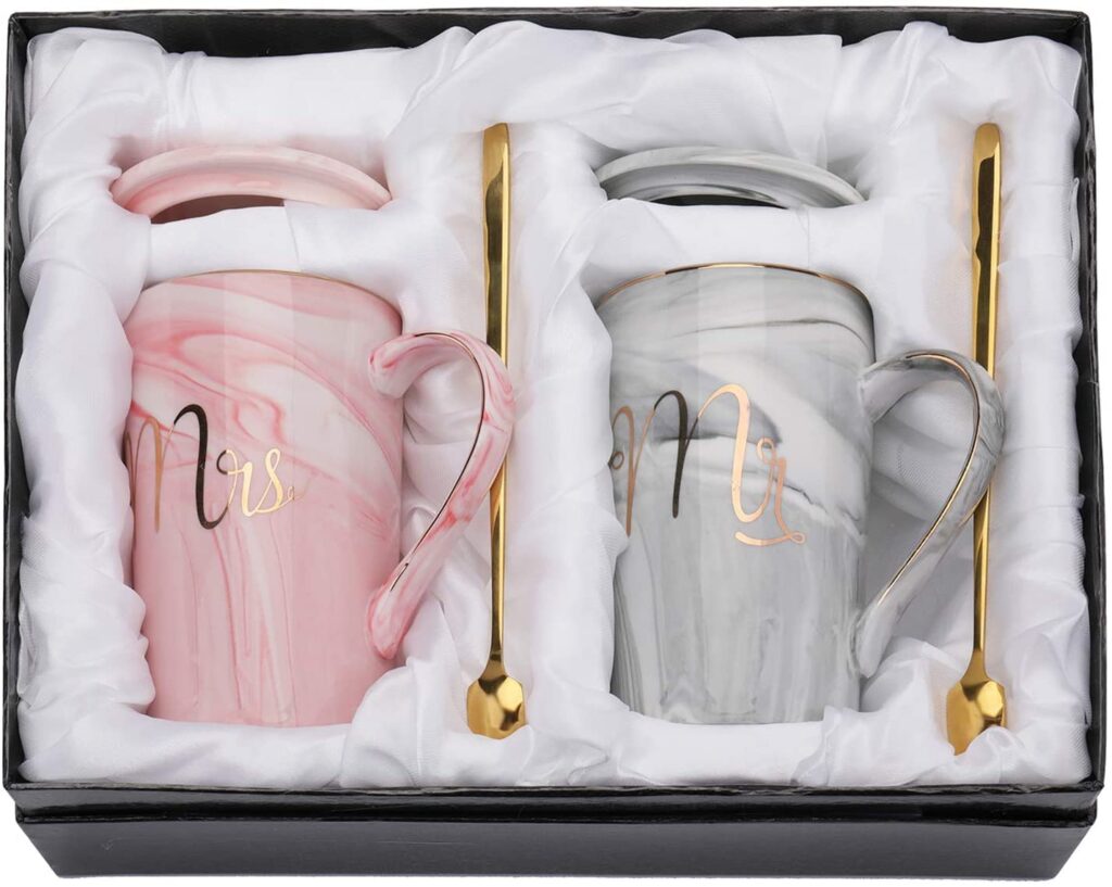 Ceramic Marble Finish Coffee Mug with Lid and Spoon – 380 ML Stylish Gift Mug for Coffee Lovers