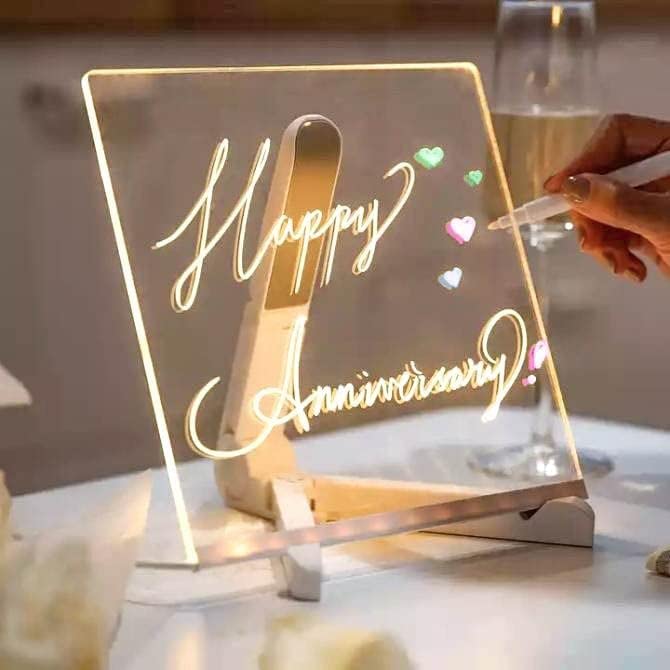 LED Acrylic Message Board Writing Pad – Rewritable Table Lamp with Marker for Notes and Home Décor