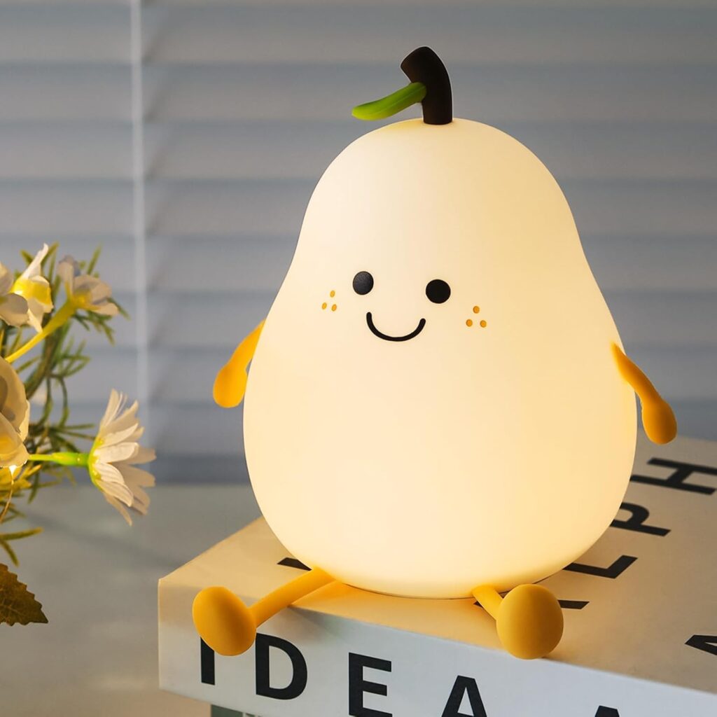 Rechargeable Silicone Pear Night Lamp – Cute Soft LED Bedside Light for Kids and Home Décor