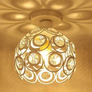 Dual ring crystal ceiling lamp by Homesake – modern white flush mount light for hallways and bedrooms