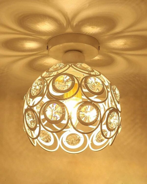 Dual ring crystal ceiling lamp by Homesake – modern white flush mount light for hallways and bedrooms