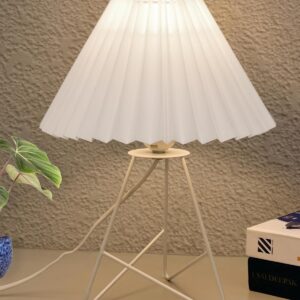 Retro metal table lamp with pleated fabric shade by Homesake – white bedside light for living room or bedroom