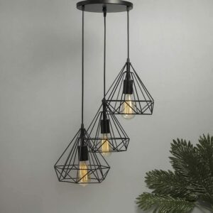 Modern ceiling pendant light with diamond cluster design in black for living room and bedroom décor