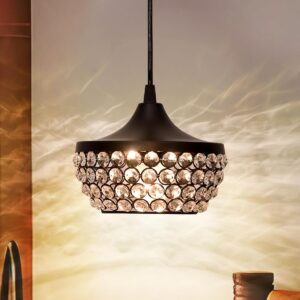 Black crystal pendant light – elegant hanging ceiling lamp for modern home décor