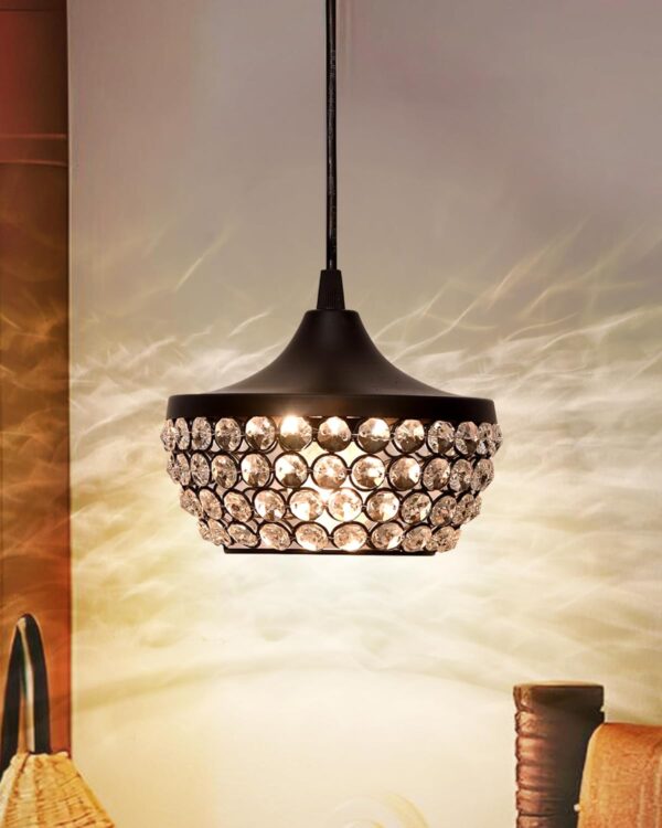 Black crystal pendant light – elegant hanging ceiling lamp for modern home décor