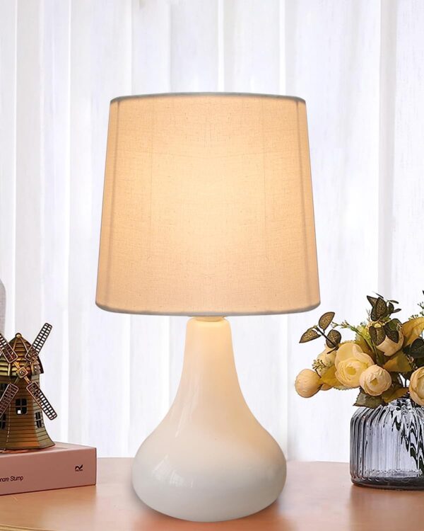 Homesake modern ceramic table lamp with white ceramic base and fabric shade
