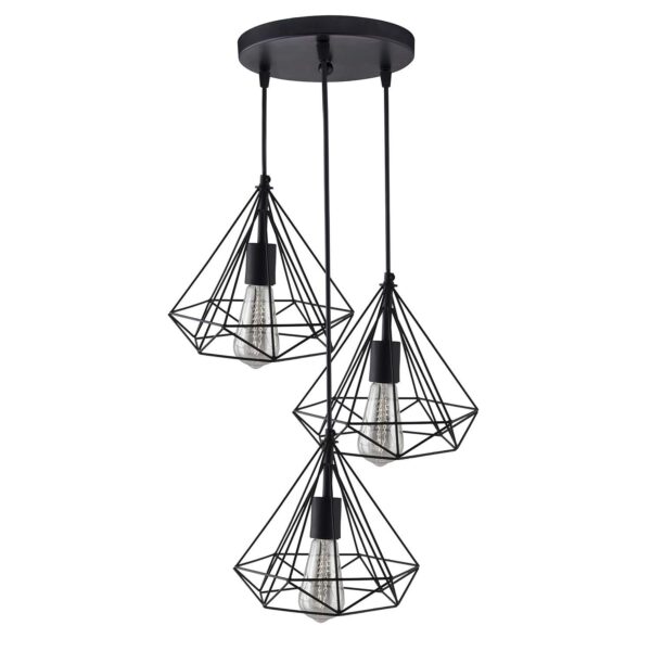 Modern Ceiling Pendant Light – Diamond Cluster Hanging Light for Home & Living Room (Black) - Image 2