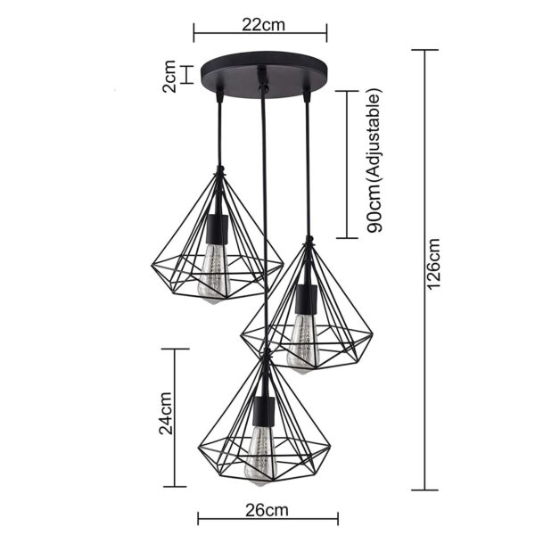 Modern Ceiling Pendant Light – Diamond Cluster Hanging Light for Home & Living Room (Black) - Image 4