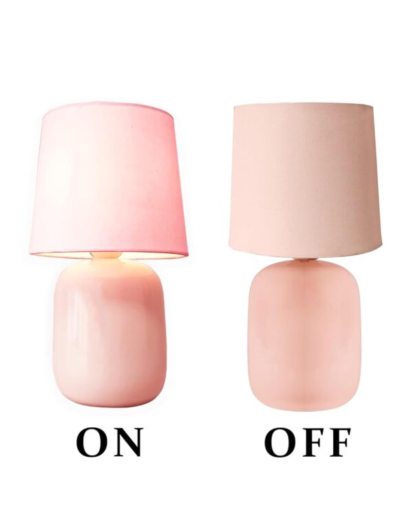 Elegant Ceramic Table Lamp – Pink Fabric Shade Nightstand Lamp for Bedroom & Living Room - Image 5