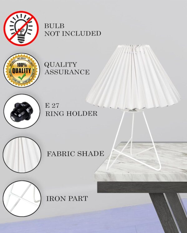 Top-Rated Retro Metal Table Lamp – Homesake® Bedside Light with Pleated Shade (White) - Image 5