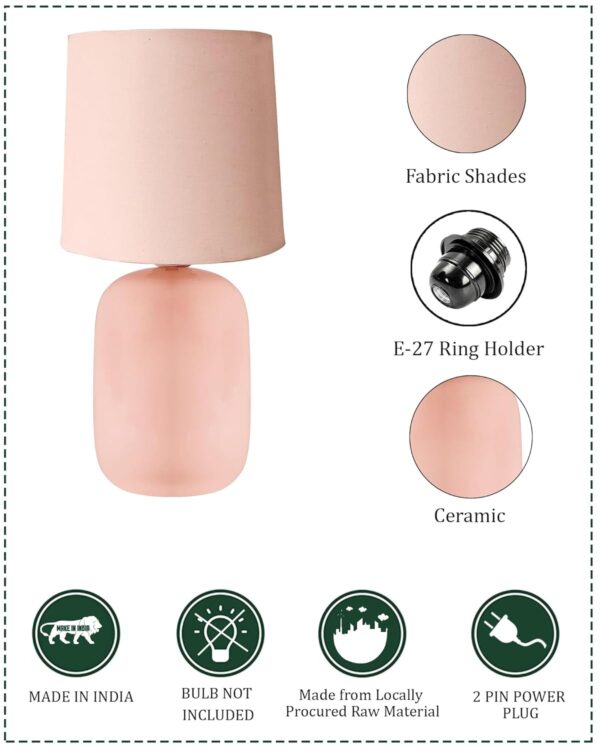 Elegant Ceramic Table Lamp – Pink Fabric Shade Nightstand Lamp for Bedroom & Living Room - Image 7