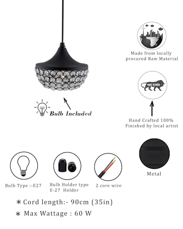 Elegant Crystal Pendant Light – Sparkling Black Ceiling Lamp for Modern Home Décor - Image 7