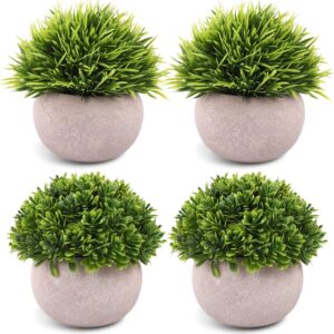 Artificial Potted Plants – 4 Pack Mini Faux Green Plants in Plastic Pots