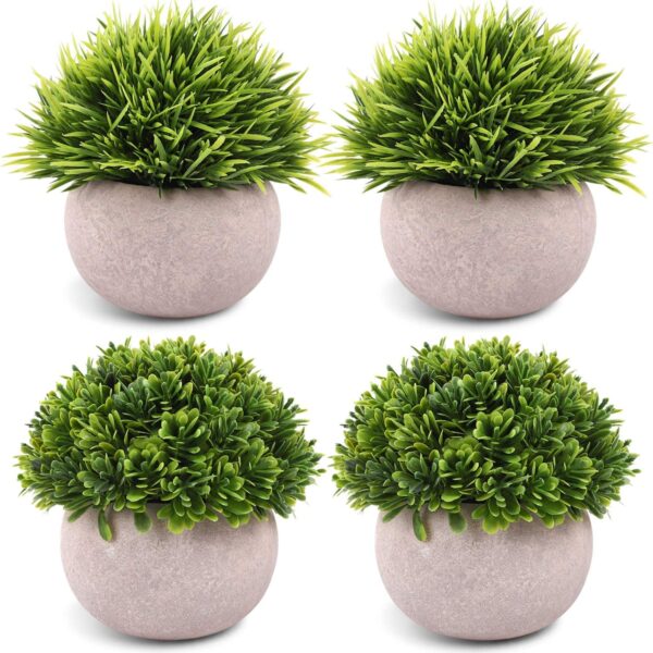 Artificial Potted Plants – 4 Pack Mini Faux Green Plants in Plastic Pots
