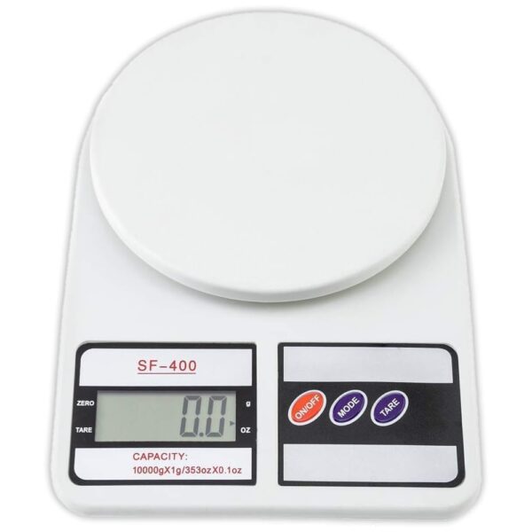 SF-400 Digital Kitchen Weighing Scale, 10Kg x 1g, LCD Display – White