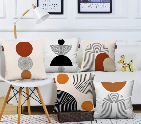 Geometric cotton cushion covers set of 5 off-white 16x16 inches