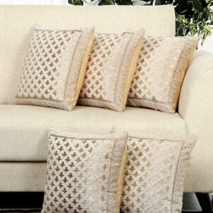 Jacquard cushion covers beige star motif 16x16 inch set of 5