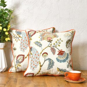 Cotton multicolor peacock cushion covers set of 2 16x16 inch