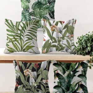 green leaf print cushion covers set of 5 canvas 16x16 inch