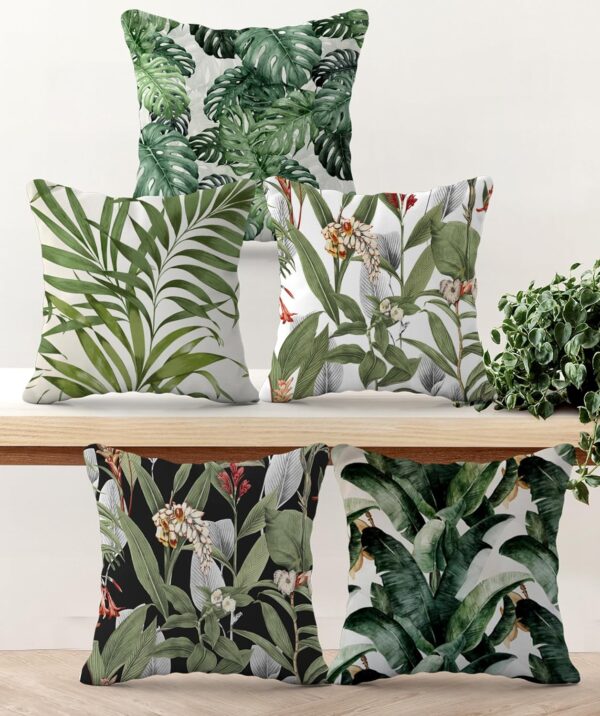 green leaf print cushion covers set of 5 canvas 16x16 inch