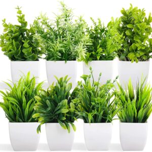 Artificial Potted Plants – 8 Pack Small Faux Eucalyptus for Home and Office Decor