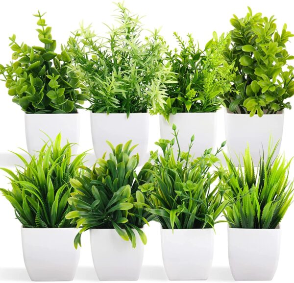 Artificial Potted Plants – 8 Pack Small Faux Eucalyptus for Home and Office Decor