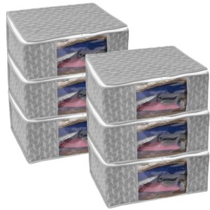 Non-Woven Saree Cover Set of 6 – Wardrobe Organizer with Transparent Window (Grey)