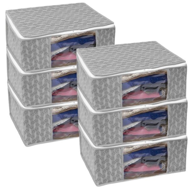 Non-Woven Saree Cover Set of 6 – Wardrobe Organizer with Transparent Window (Grey)