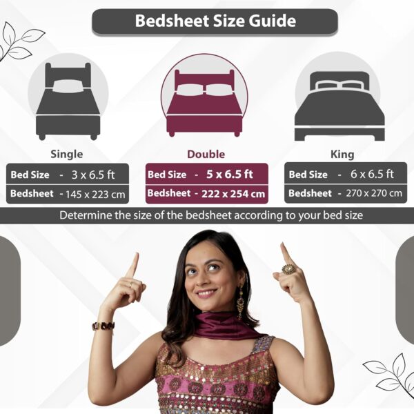 Luxurious 144 TC Cotton Bedsheet for Double Bed with 2 Pillow Covers (222 x 254 cm) - Image 5