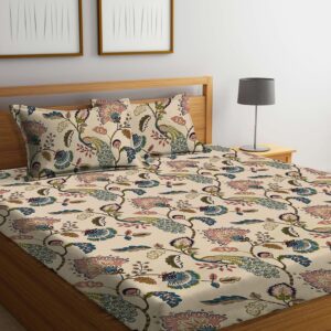 Beige microfiber cotton single bed bedsheet with large pillow cover