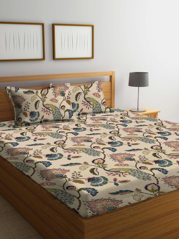 Beige microfiber cotton single bed bedsheet with large pillow cover