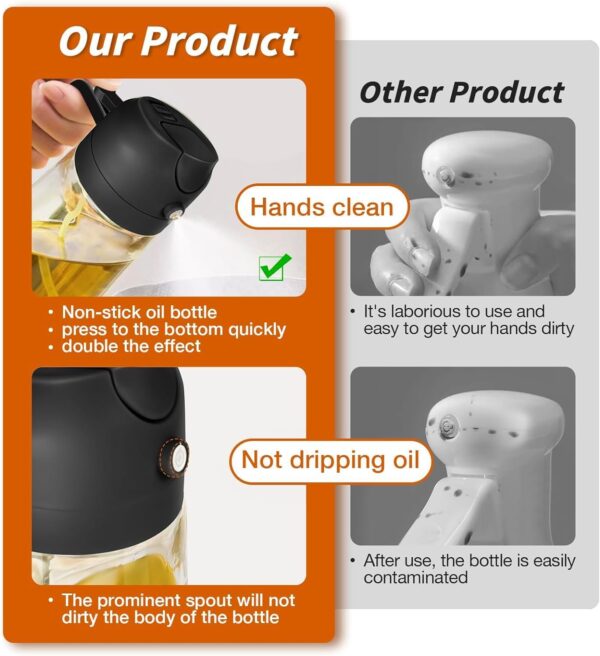 Glass Oil Sprayer and Dispenser – 500ml, 2-in-1 Bottle - Image 2