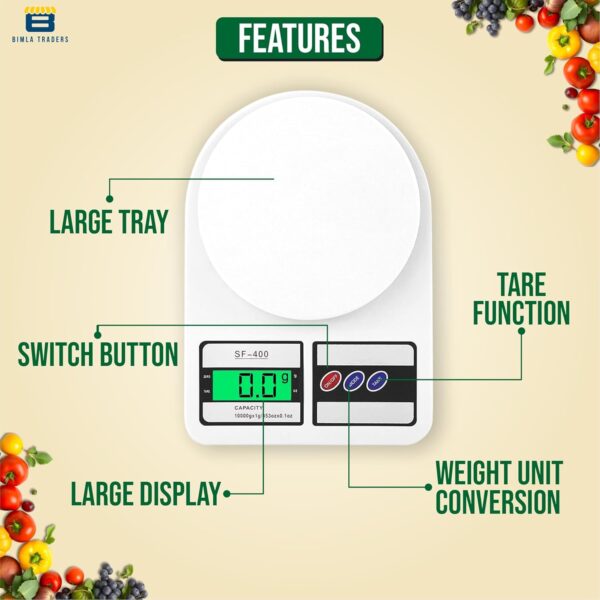 Digital Kitchen Weighing Scale – SF-400, 10Kg, LCD Display - Image 2