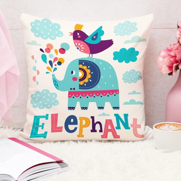 Elephant Cartoon Cushion Covers - Set of 5 (16x16 Inches) - Image 2