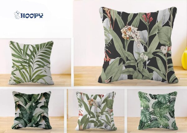 Green Leaf Cushion Covers – Set of 5, 16x16 Canvas - Image 2