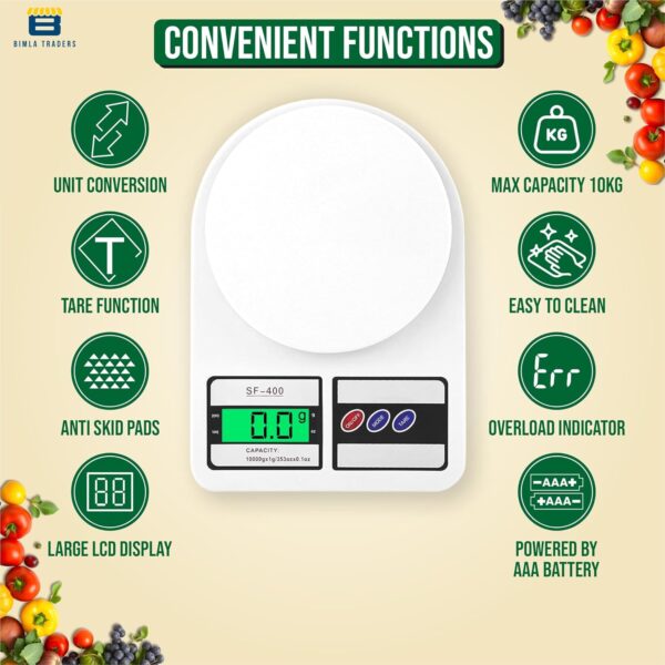 Digital Kitchen Weighing Scale – SF-400, 10Kg, LCD Display - Image 3