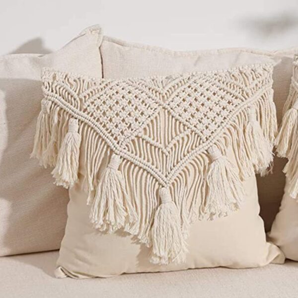 Handmade Macrame Cushion Cover – Boho Style 16x16 Inch - Image 3