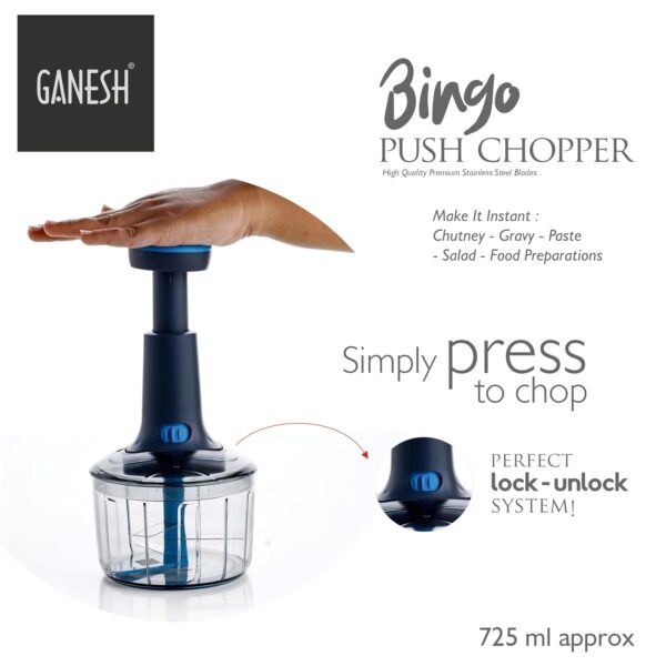 Manual Hand Press Chopper – 725ml, 3 Blade Veg Cutter - Image 6