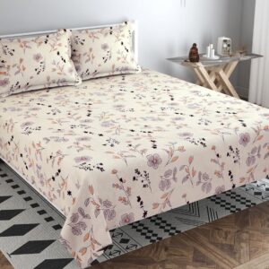 Premium Pure Cotton Flat Double Bed Sheets with 2 Pillow Covers in Off White, 220 x 230 cm
