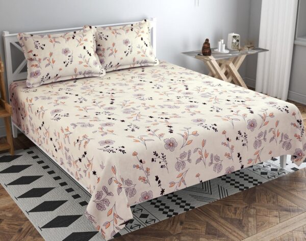 Premium Pure Cotton Flat Double Bed Sheets with 2 Pillow Covers in Off White, 220 x 230 cm