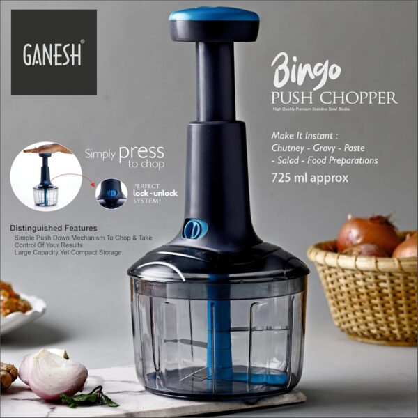 Manual Hand Press Chopper – 725ml, 3 Blade Veg Cutter - Image 2