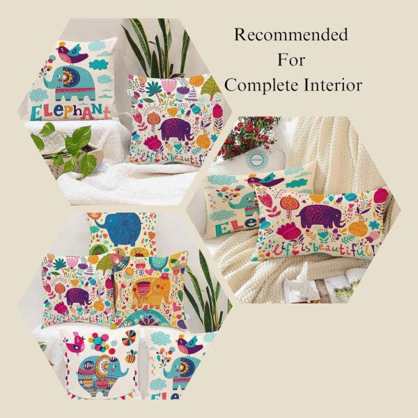 Elephant Cartoon Cushion Covers - Set of 5 (16x16 Inches) - Image 4
