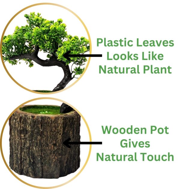 Artificial Bonsai Plant – Small Faux Japanese Pine Tree in Wooden Pot for Home & Office Decor (Design H) - Image 2