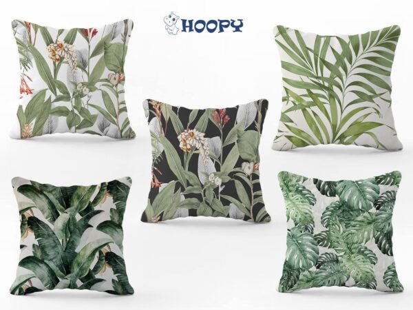 Green Leaf Cushion Covers – Set of 5, 16x16 Canvas - Image 4