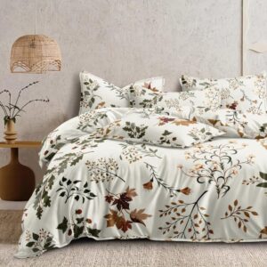Luxurious Cotton Feel Elastic Fitted Bedsheet for King Bed with White Maple Design