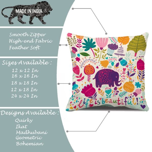 Elephant Cartoon Cushion Covers - Set of 5 (16x16 Inches) - Image 5