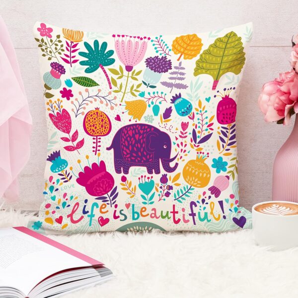 Elephant Cartoon Cushion Covers - Set of 5 (16x16 Inches) - Image 6