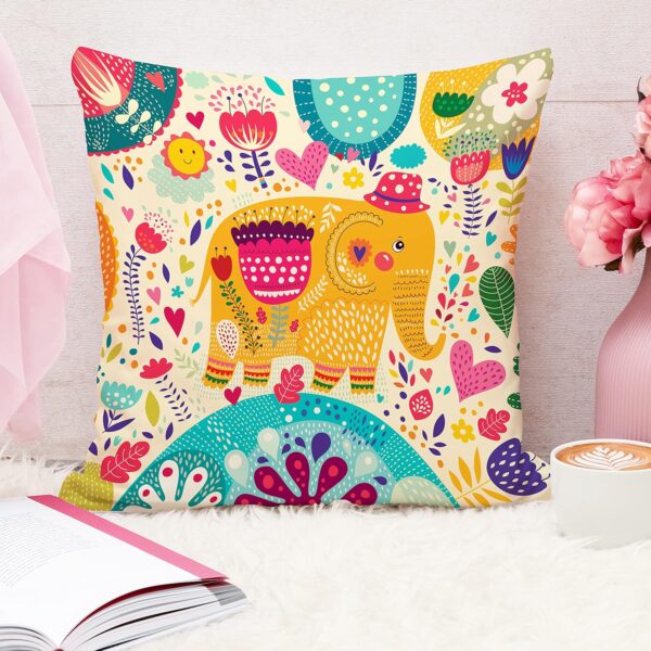 Elephant Cartoon Cushion Covers - Set of 5 (16x16 Inches) - Image 7