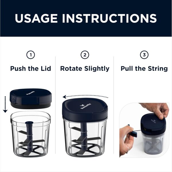 Vegetable Chopper – 900ml Manual Chopper, Blue - Image 2