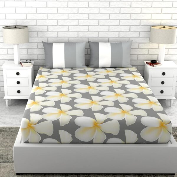 Cotton Bedsheet Double Bed – Elegant 144 TC Floral Set - Image 2